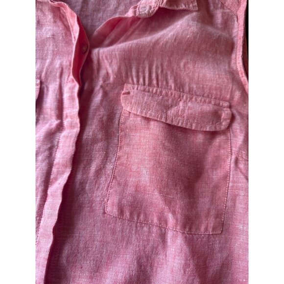 Jones & Co Pink Sleeveless 100% Linen Button-Down Tunic Blouse With Front Pocket - Picture 3 of 5